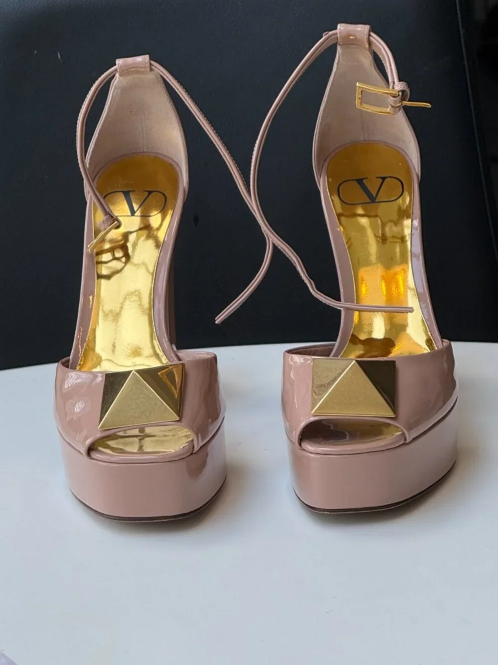 Valentino Garavani Maxi Stud Platform open toe heels US 6.5